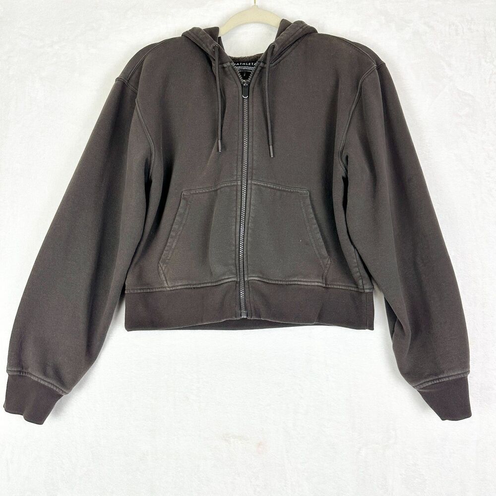 Athleta Forever Fleece Full Zip Sweatshirt Hoodie Size Small Brown Athleisure